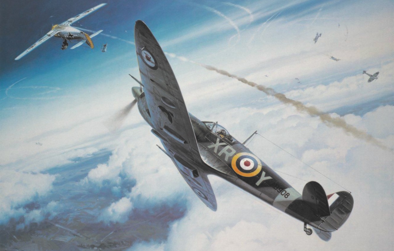 Photo Wallpaper War, Art, Spitfire, Painting, Ww2, - HD Wallpaper 