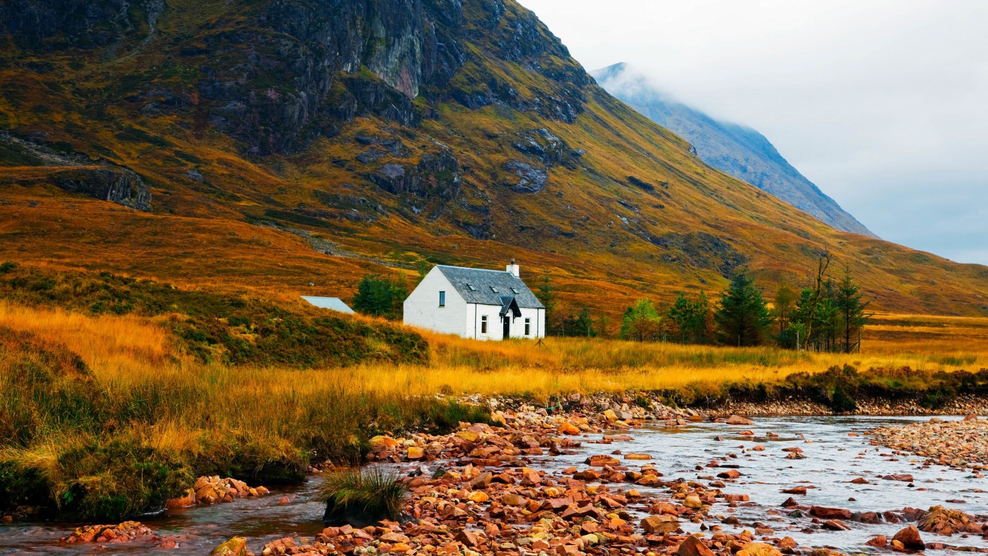 Wallpaper Building Mountain River Scotland - Mountain Houses On The Rivers - HD Wallpaper 