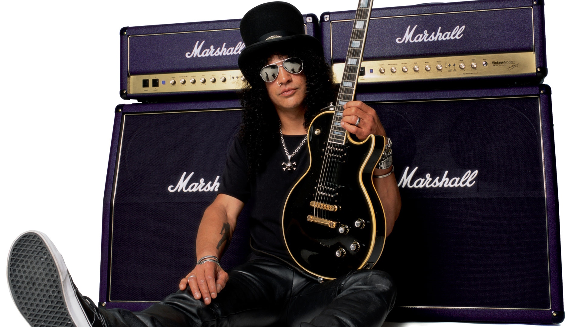 Wallpaper Slash, Guitar, Chain, Hat, Glasses - Marshall Vintage Modern Slash - HD Wallpaper 