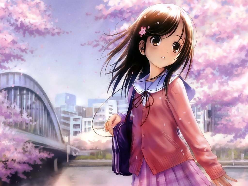 Kawaii Anime Wallpaper Wallpaper Desktop Background - Brown Hair Anime Girl  Young - 1024x768 Wallpaper 