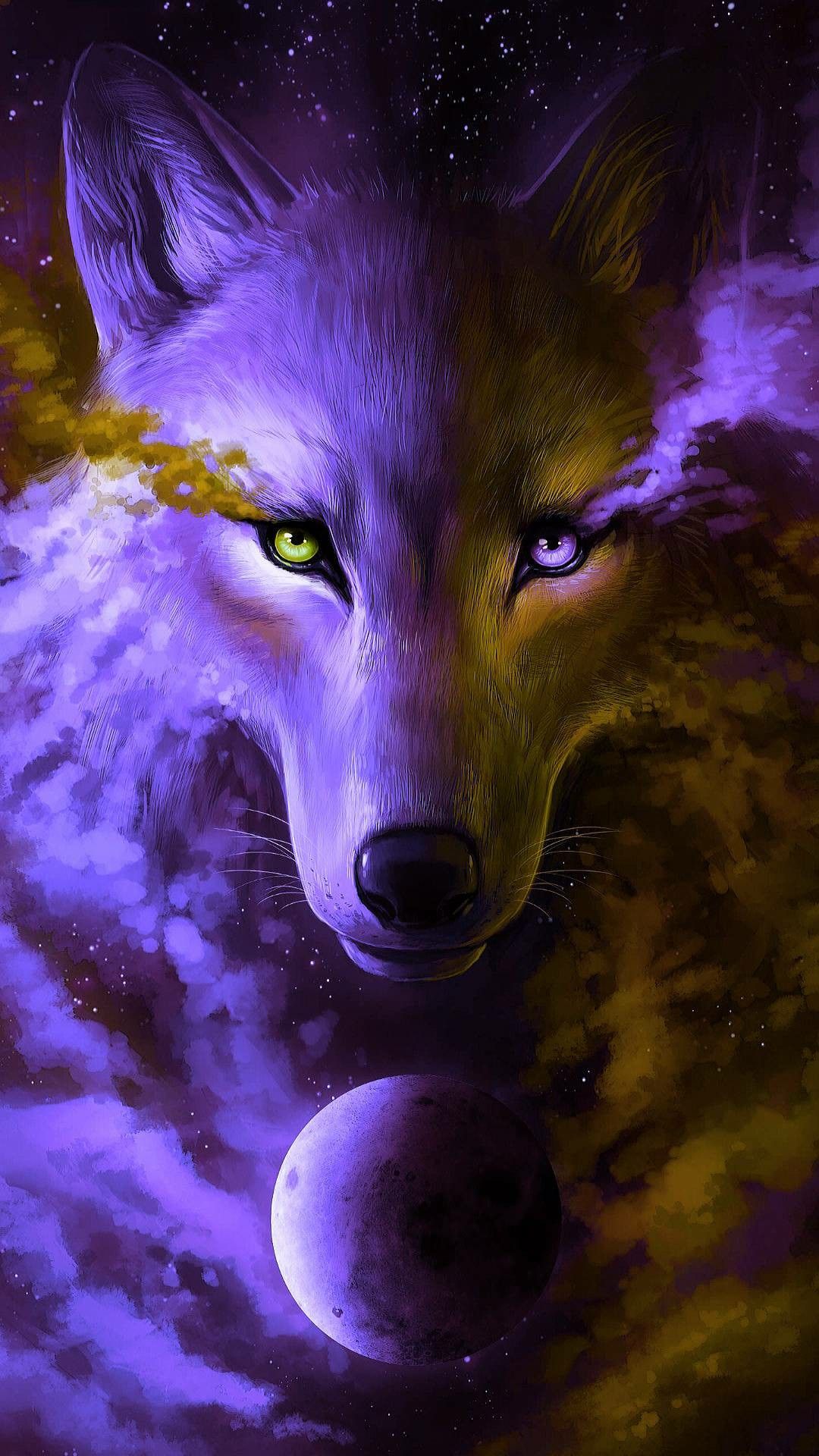 Wolf Red And Blue - HD Wallpaper 