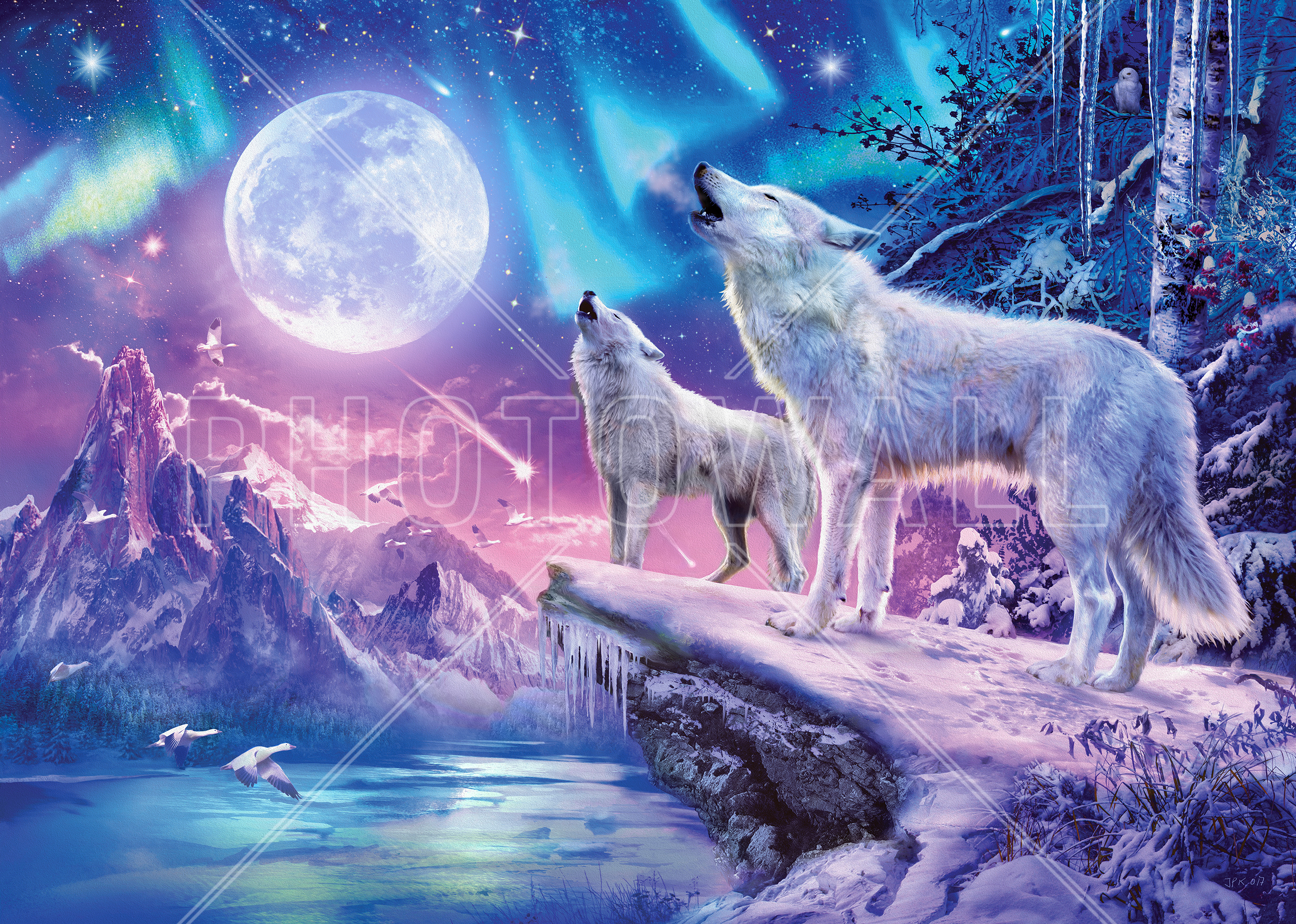 Wolves And Northern Lights - Wolf Northern Lights - HD Wallpaper 