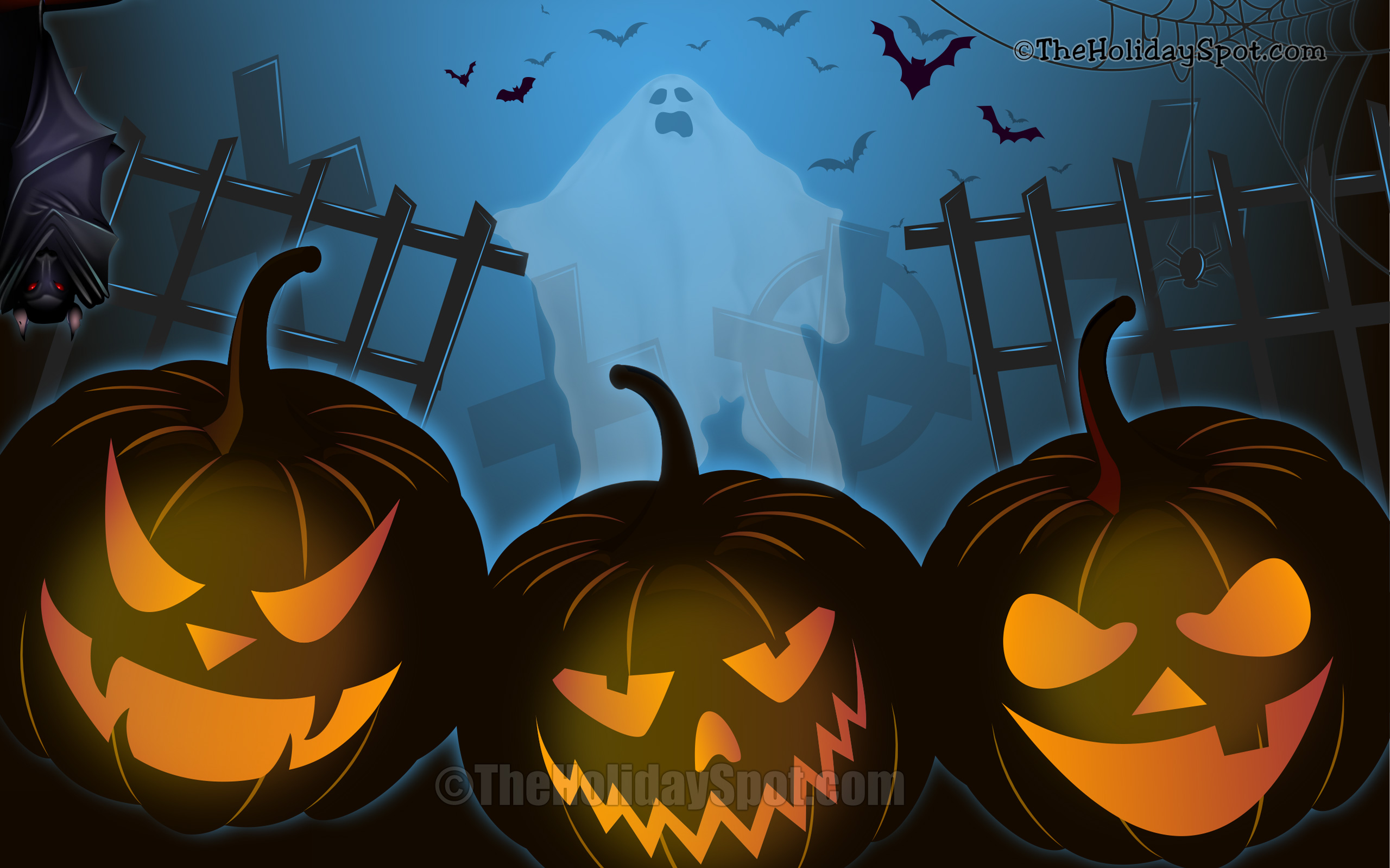 Halloween Night With Bat, Pumpkins And Ghost - Halloween Wallpaper Download - HD Wallpaper 