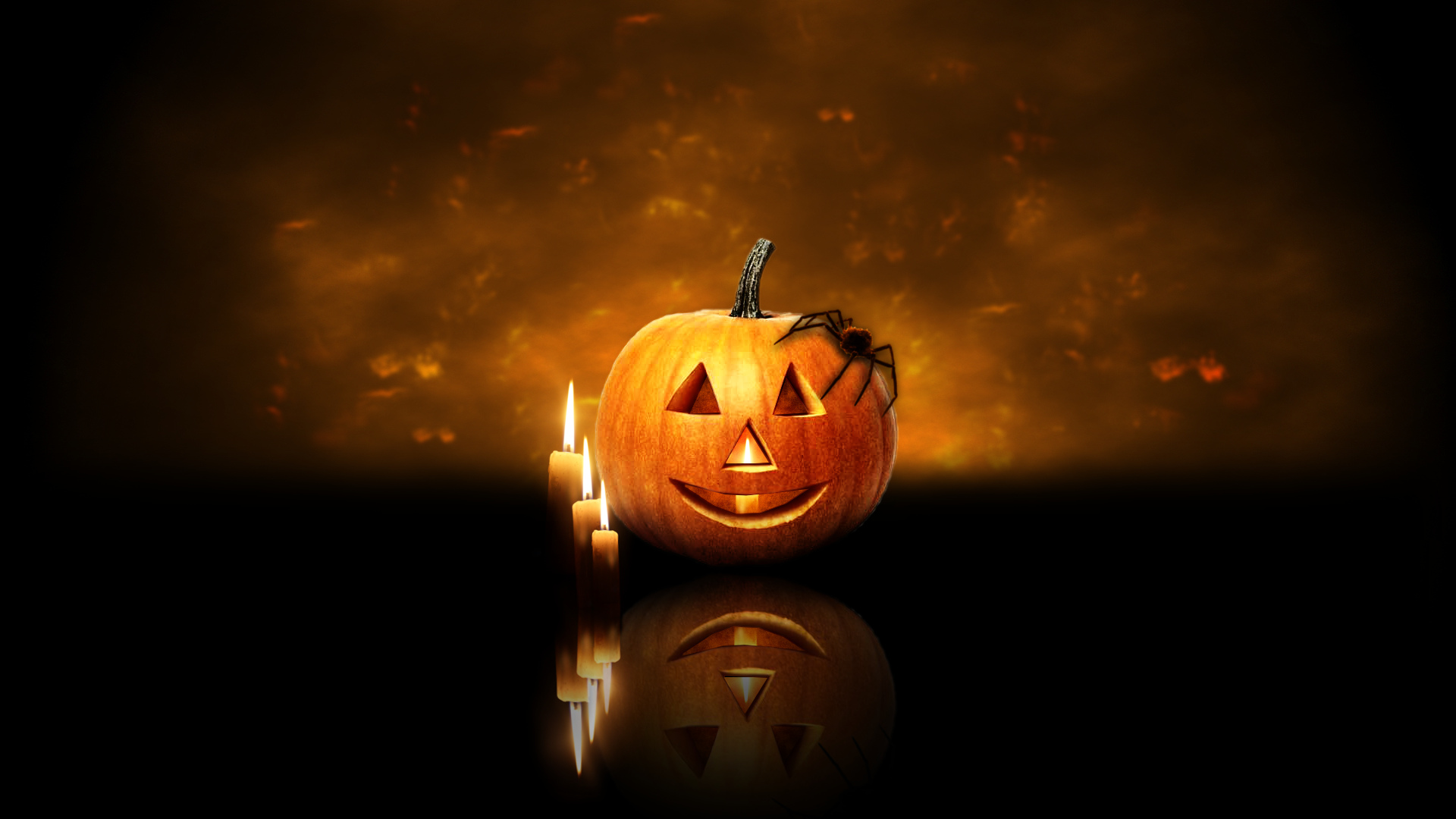 Halloween Pumpkin And Candles - HD Wallpaper 