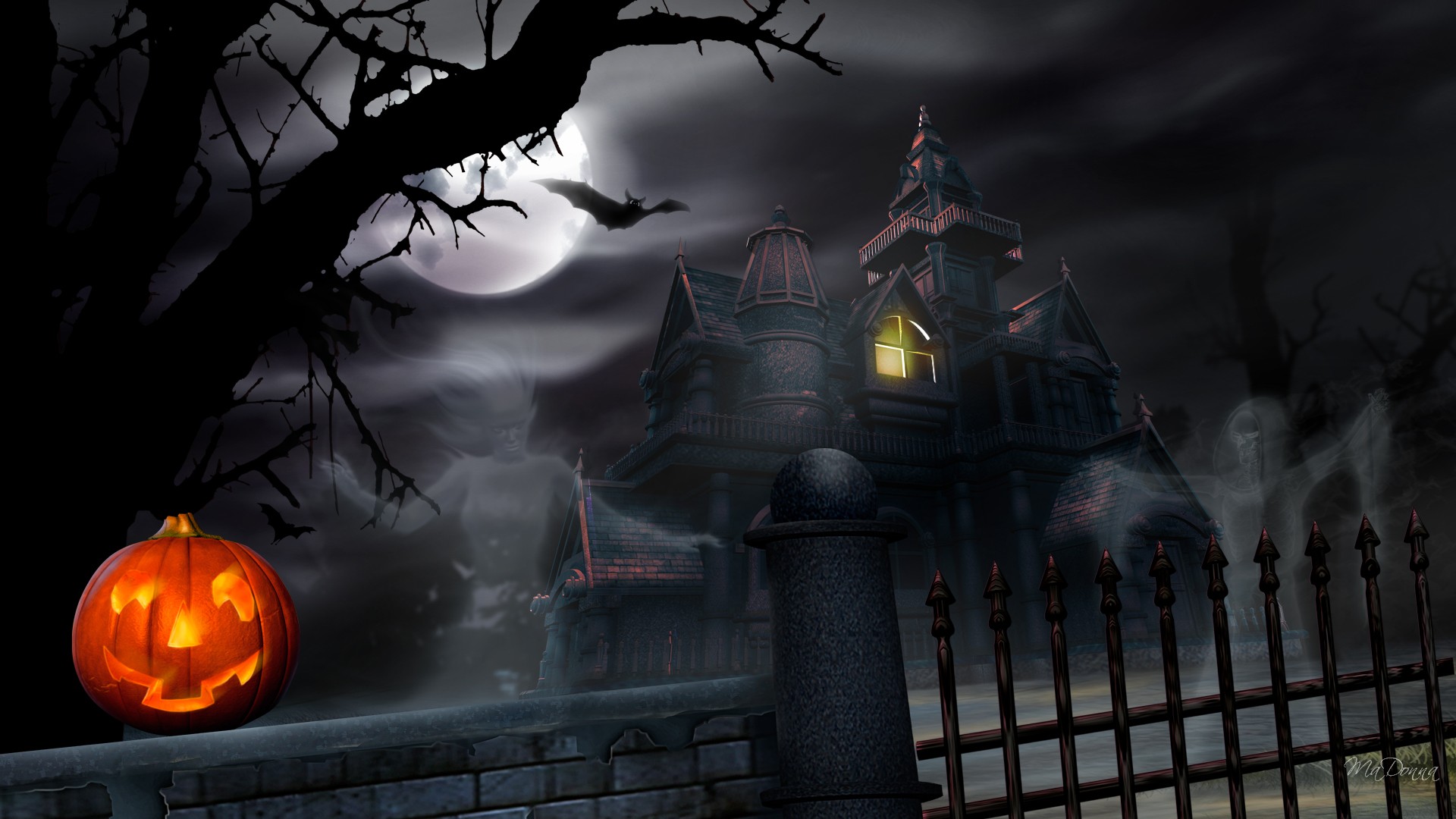 Halloween Haunted House Background - HD Wallpaper 