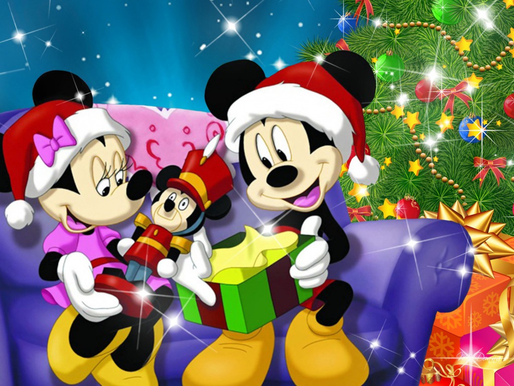 Mickey Mouse And Friends Wallpaper Disney Wallpaper - Mickey Mouse Celebrating Christmas - HD Wallpaper 