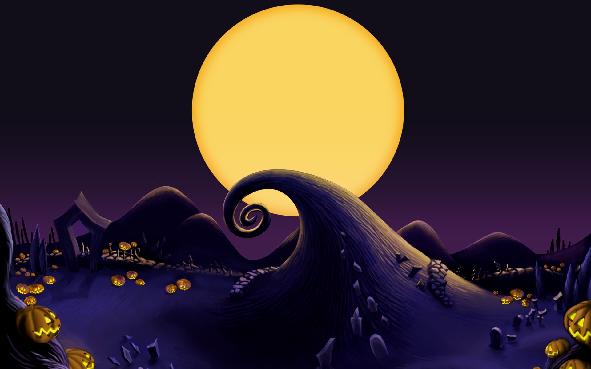 Disney Halloween Free Backgrounds Hd - Nightmare Before Christmas Landscape - HD Wallpaper 