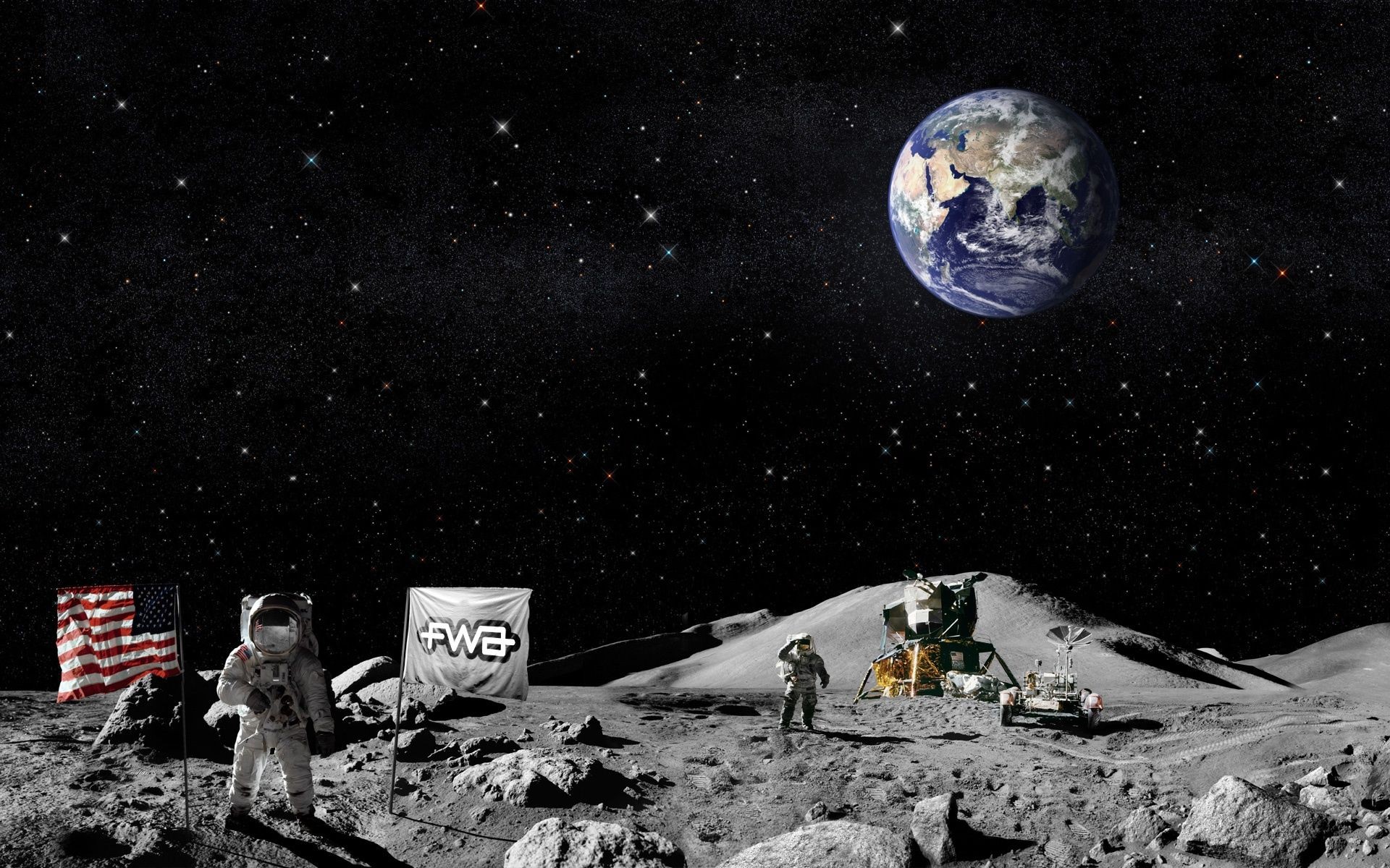 Moon Earth Wallpaper High Walls Backgrounds Desktop - Космонавты На Луне Фото - HD Wallpaper 