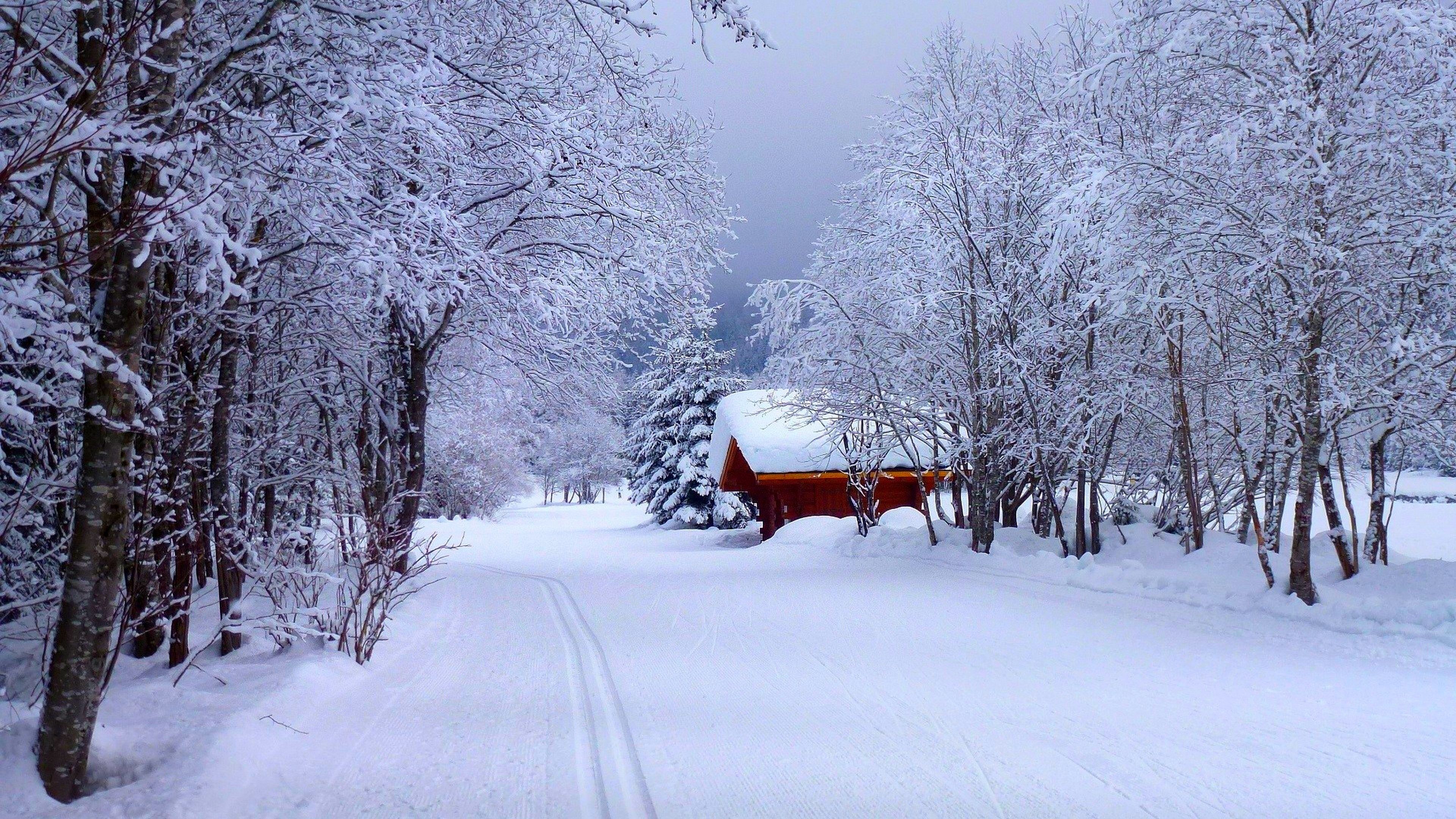 Snow Road House 4k Ultra Hd Wallpaper - Snow Wallpaper Ultra Hd - HD Wallpaper 