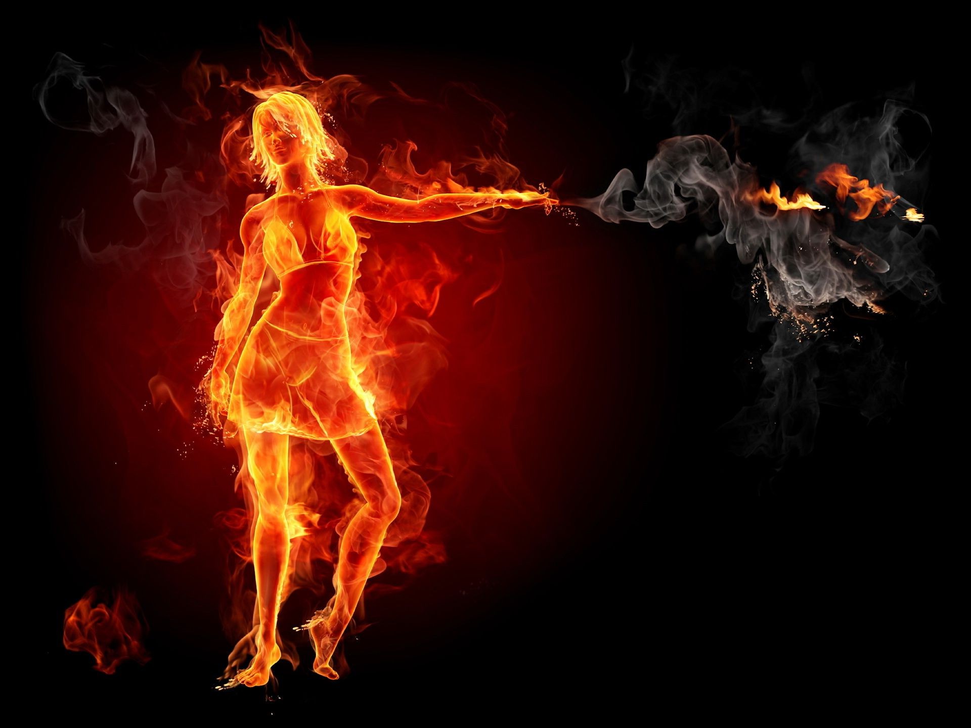 Fire Flame Hot Bonfire Flammable Blaze Heat Burn Smoke - Girl On Fire - HD Wallpaper 