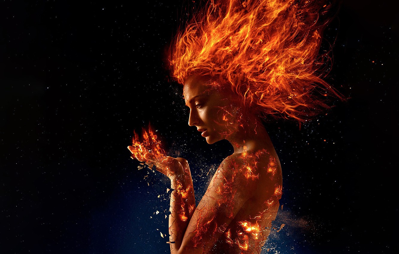 Photo Wallpaper Fire, Red, Fantasy, Girls, Art, Stars, - Jean Grey Dark Phoenix Poster - HD Wallpaper 