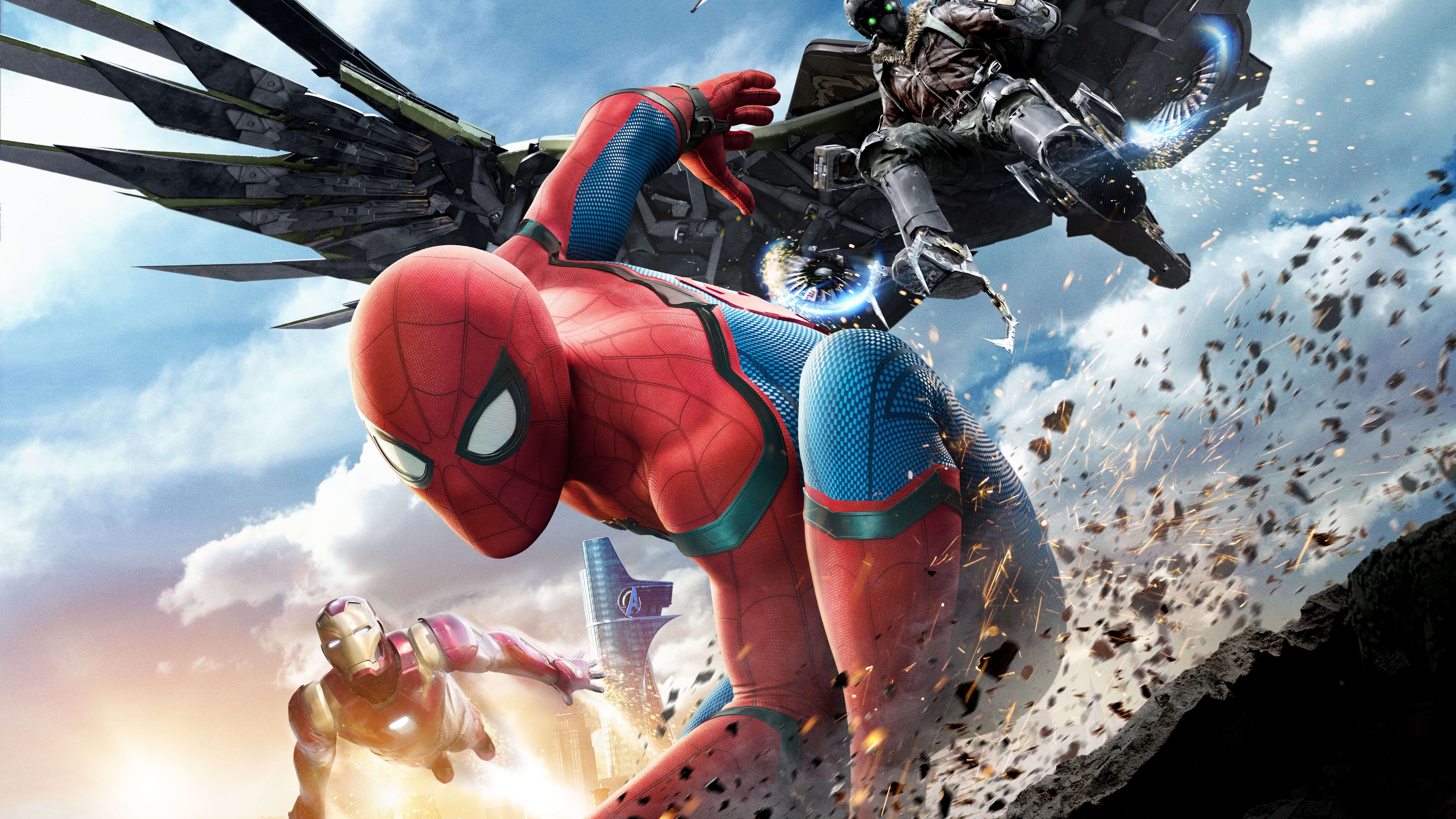 Spider Man Homecoming Spider Man Iron Man And Vulture - Hd Wallpapers Of Spiderman Homecoming - HD Wallpaper 