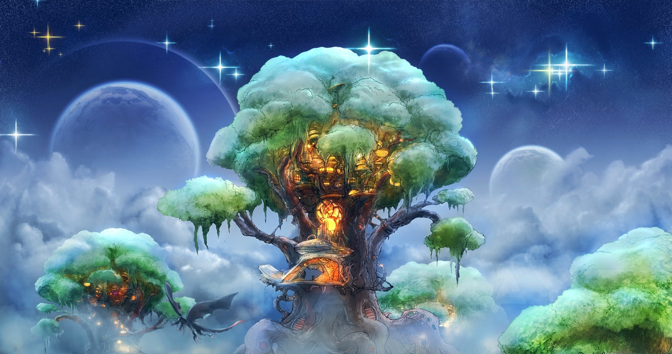 Fantasy Tree Art Magic Desktop Wallpaper 
 Data Src - Fantasy Treehouse - HD Wallpaper 