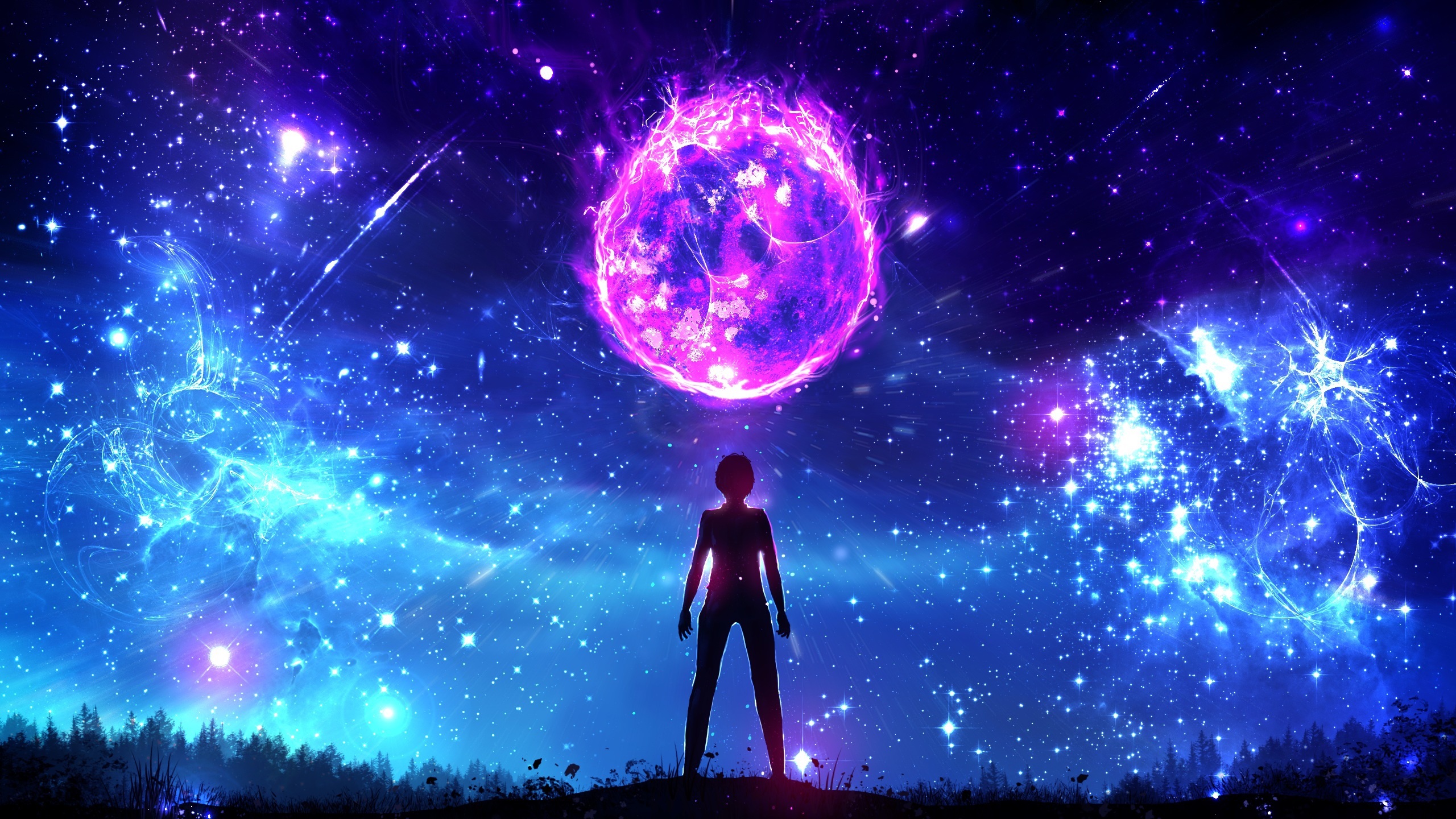 Wallpaper Fantasy Art, Planet, Boy, Night, Magic - Anime Burning World -  2560x1440 Wallpaper 