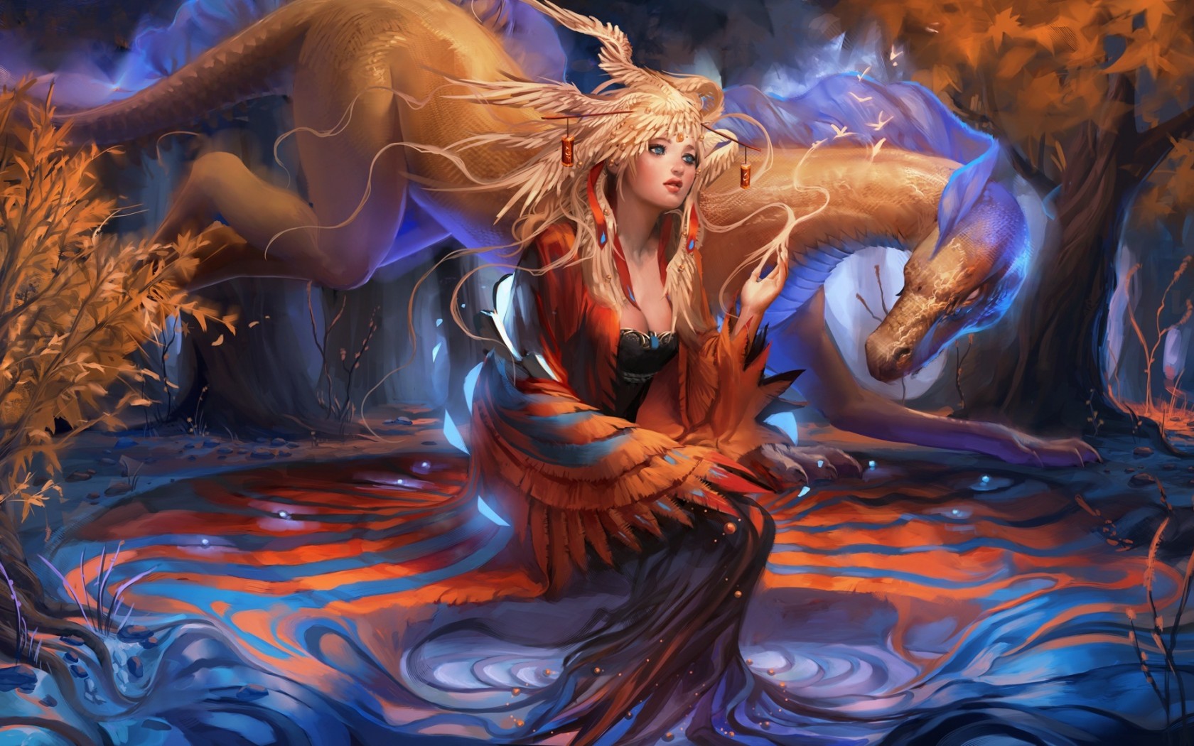 Blonde Girl And Dragon - HD Wallpaper 