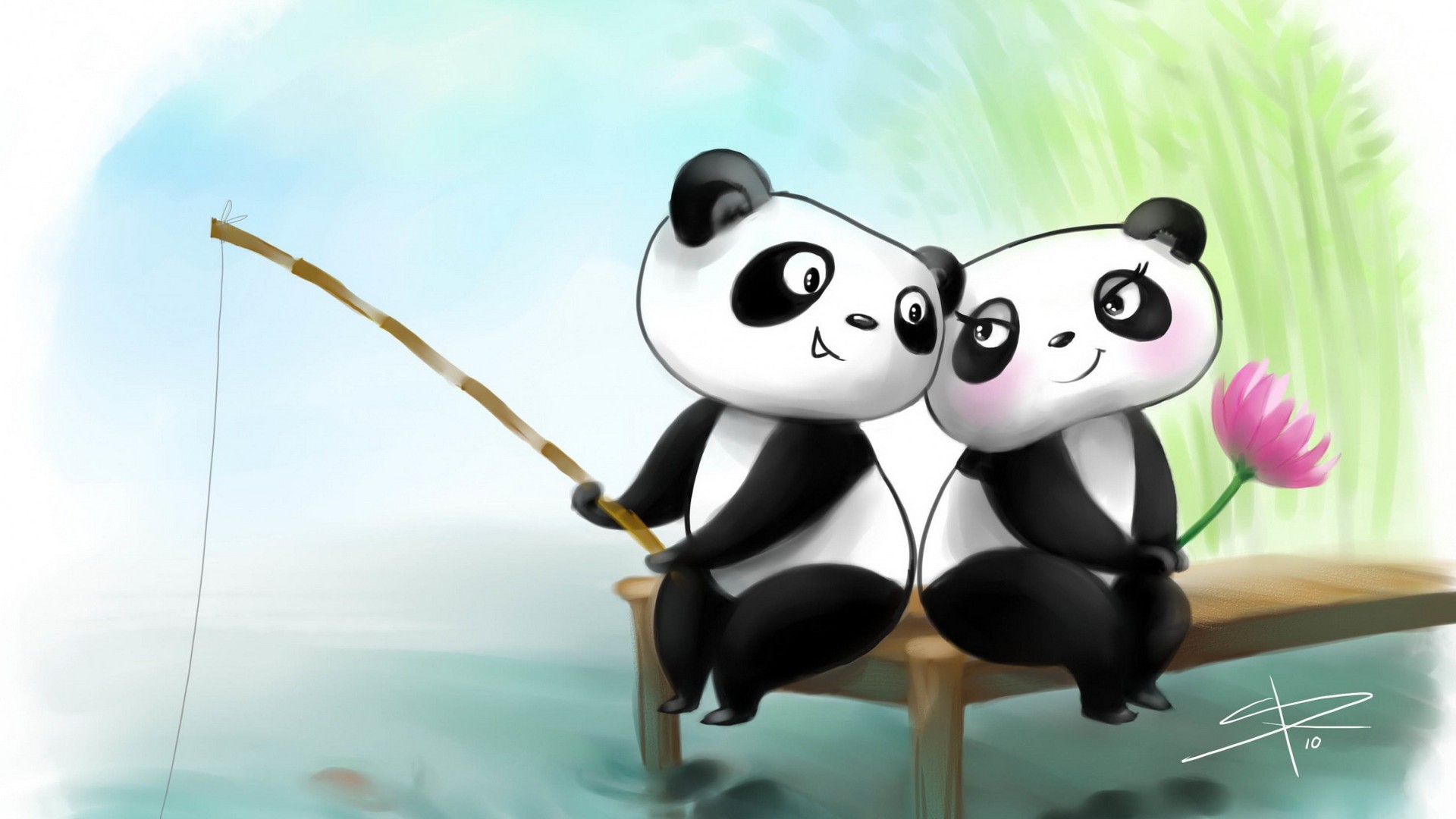 Cute Couple Panda Wallpaper - Cute Panda Couple Cartoon - 1920x1080  Wallpaper 