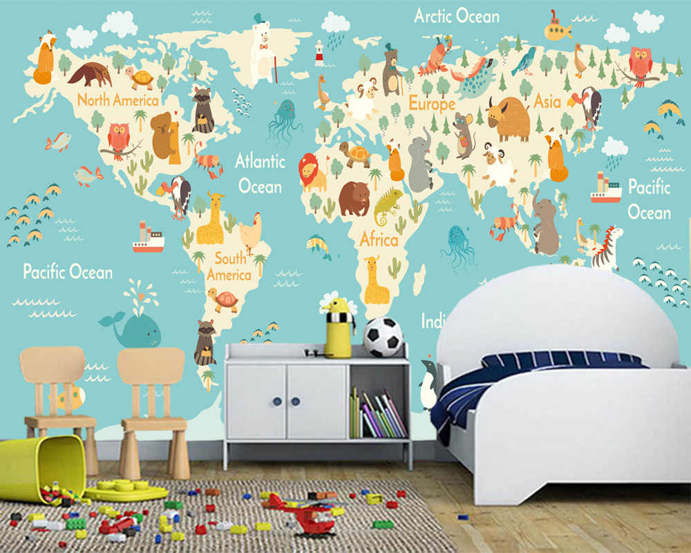 Kinderkamer Behang Wereldkaart - HD Wallpaper 