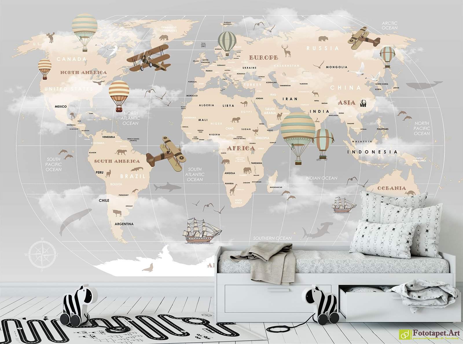 World Map Wallpaper Kids Room - HD Wallpaper 