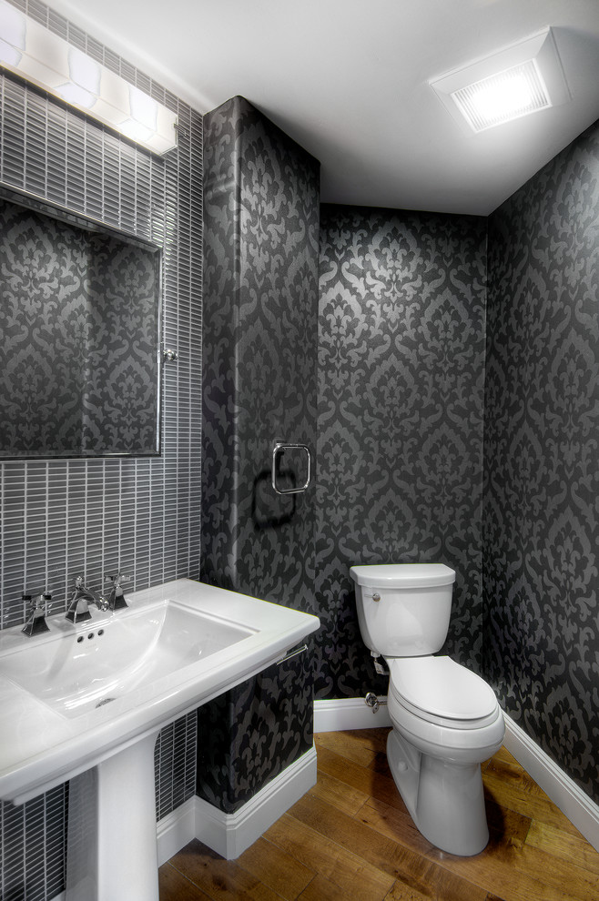 Sparkle Wallpaper With Powder Room Transitional And Blue Wallpaper