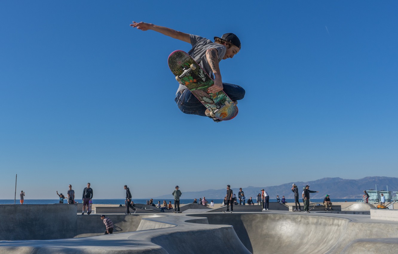 Photo Wallpaper Summer, United States, Beach, Sky, - Skateboarding Jump - HD Wallpaper 