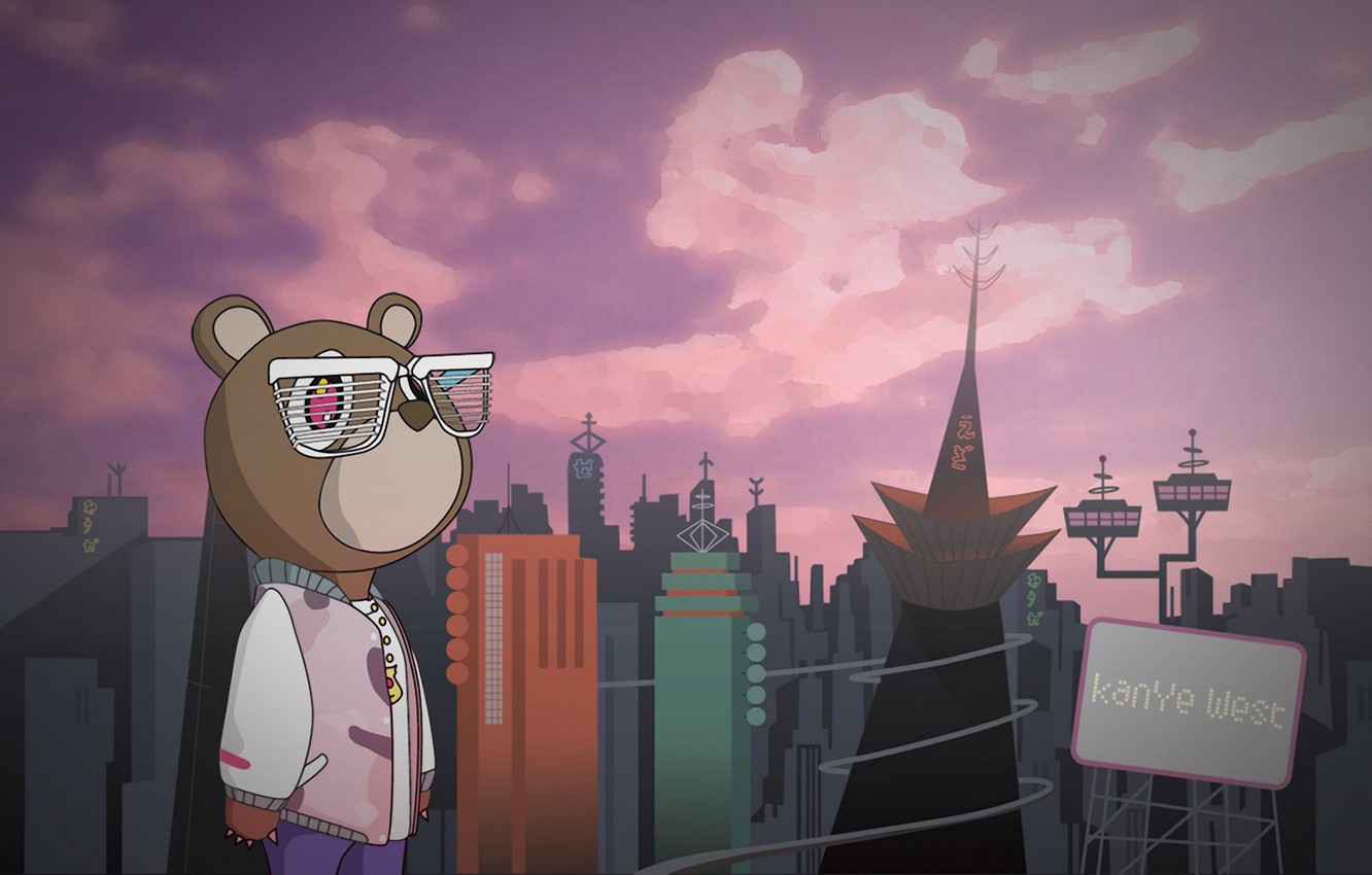 Photo Wallpaper The City, Music, Bear, Glasses, Kanye - Kanye West Wallpaper Mac - HD Wallpaper 