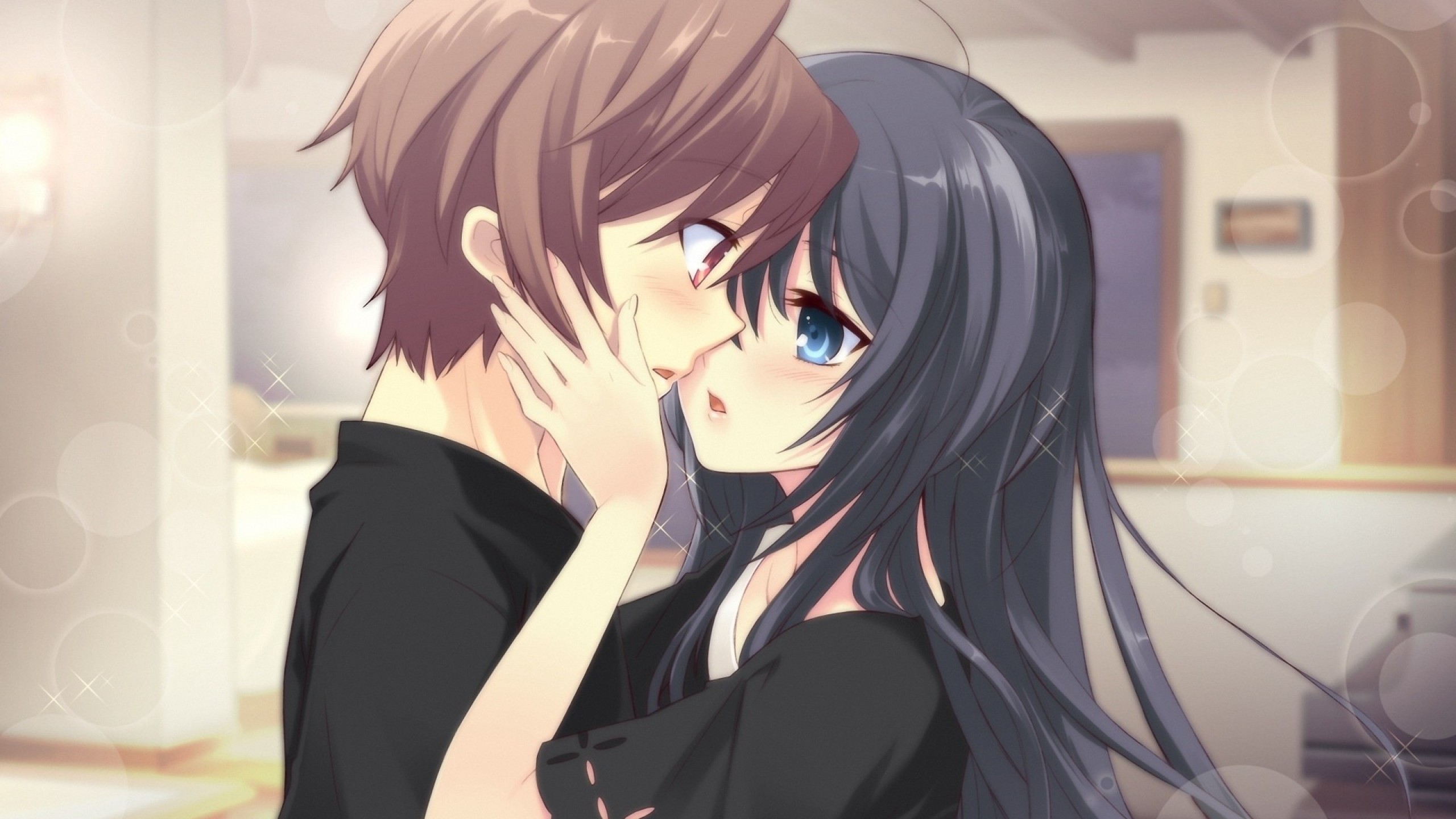 Anime Art Couple Boy Guy Girl Love Cute Kawaii Description - Anime Cute  Couples Kissing - 2560x1440 Wallpaper 