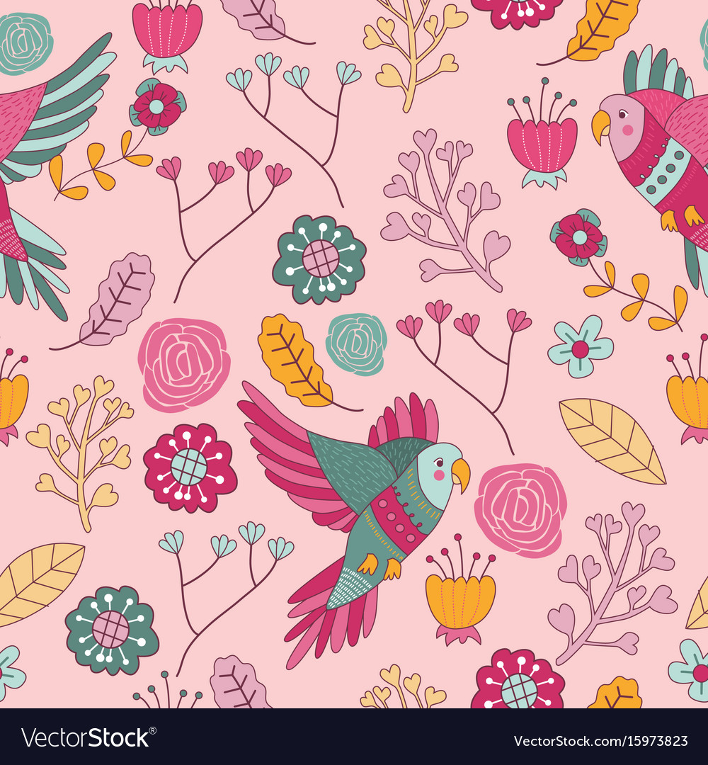 Floral Pink Bird - HD Wallpaper 