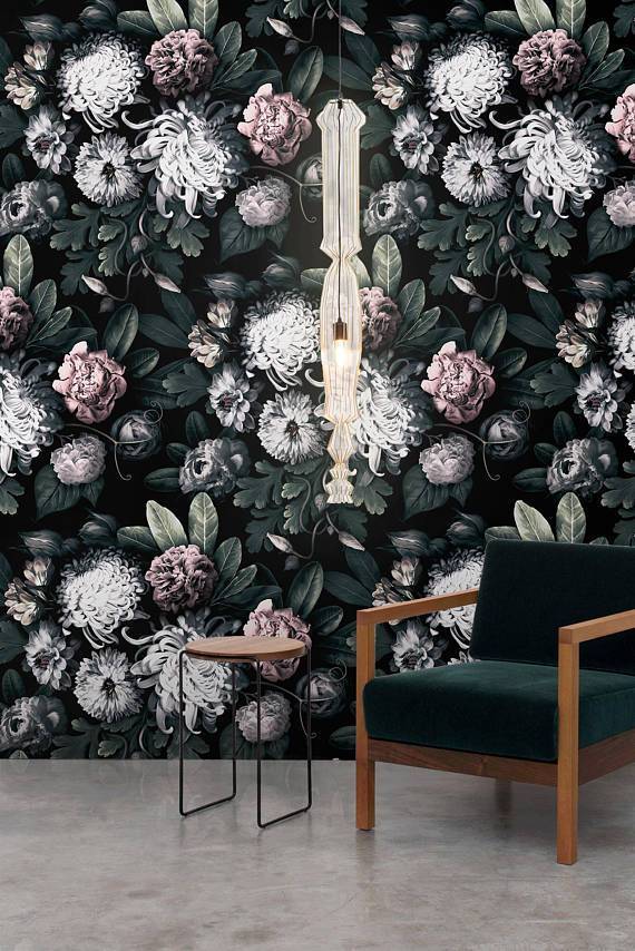 Wall Paper Floral Dark - HD Wallpaper 