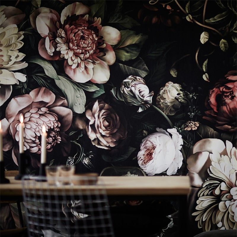 Dark Floral Ii Black Saturated - HD Wallpaper 