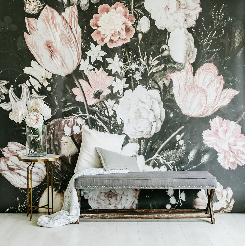 Dark Floral Wallpaper - Large Floral Wall Mural - HD Wallpaper 