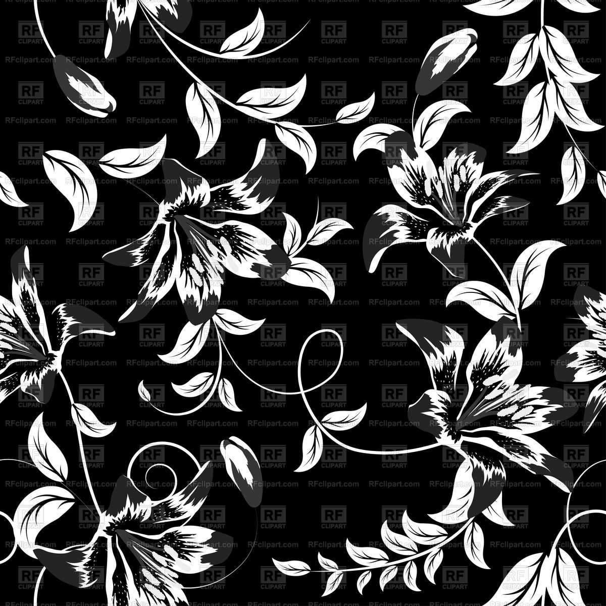 Seamless Black Floral Wallpaper Vector Image Vector - Free Flower Background Black And White - HD Wallpaper 