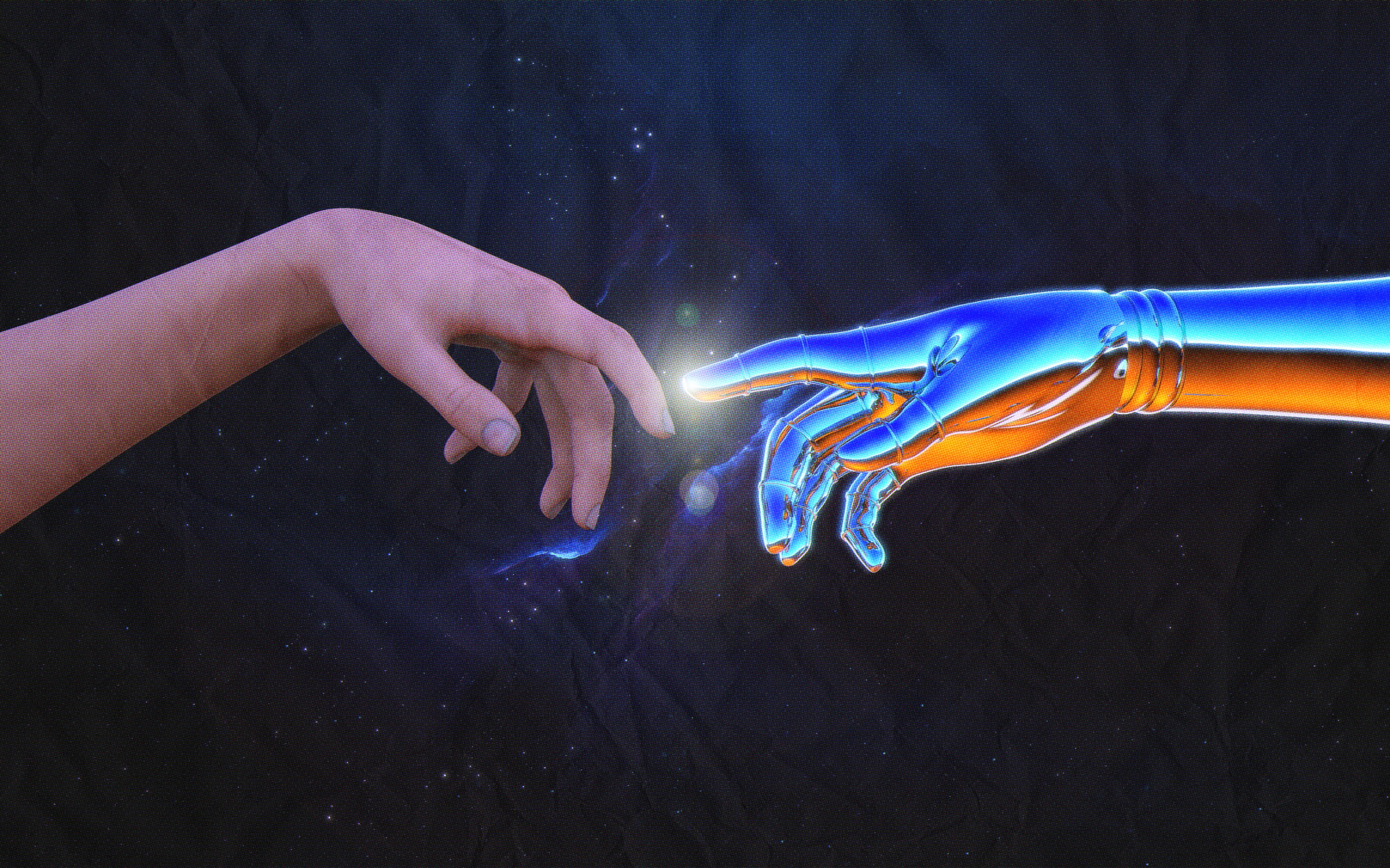 Hands, Human And Cyborg, Touch, Deep - Creation Of Adam Robot - HD Wallpaper 