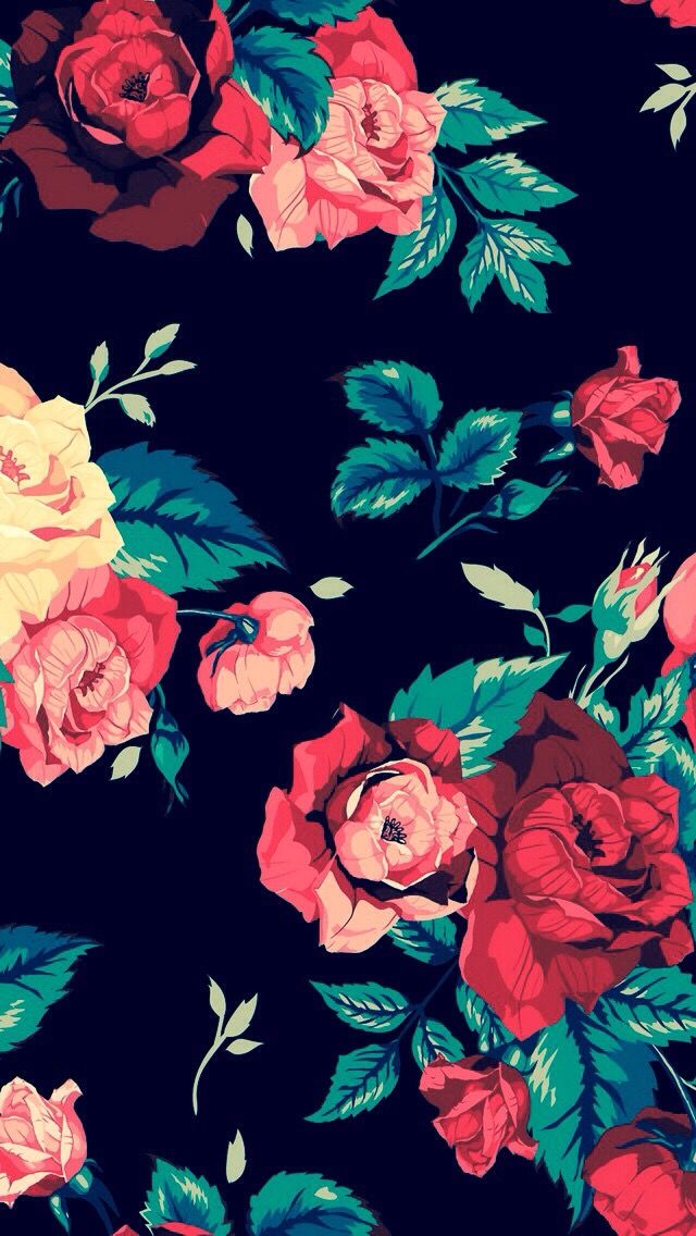 Floral Print Black Background - HD Wallpaper 