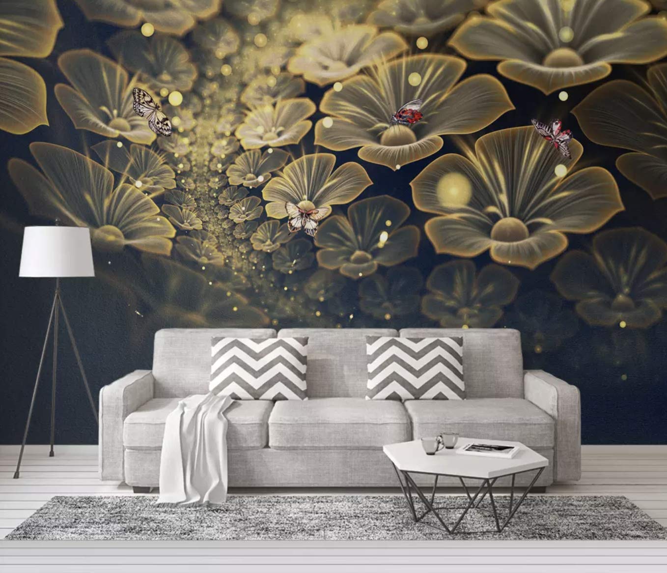 Floral Wallpaper Living Room - HD Wallpaper 