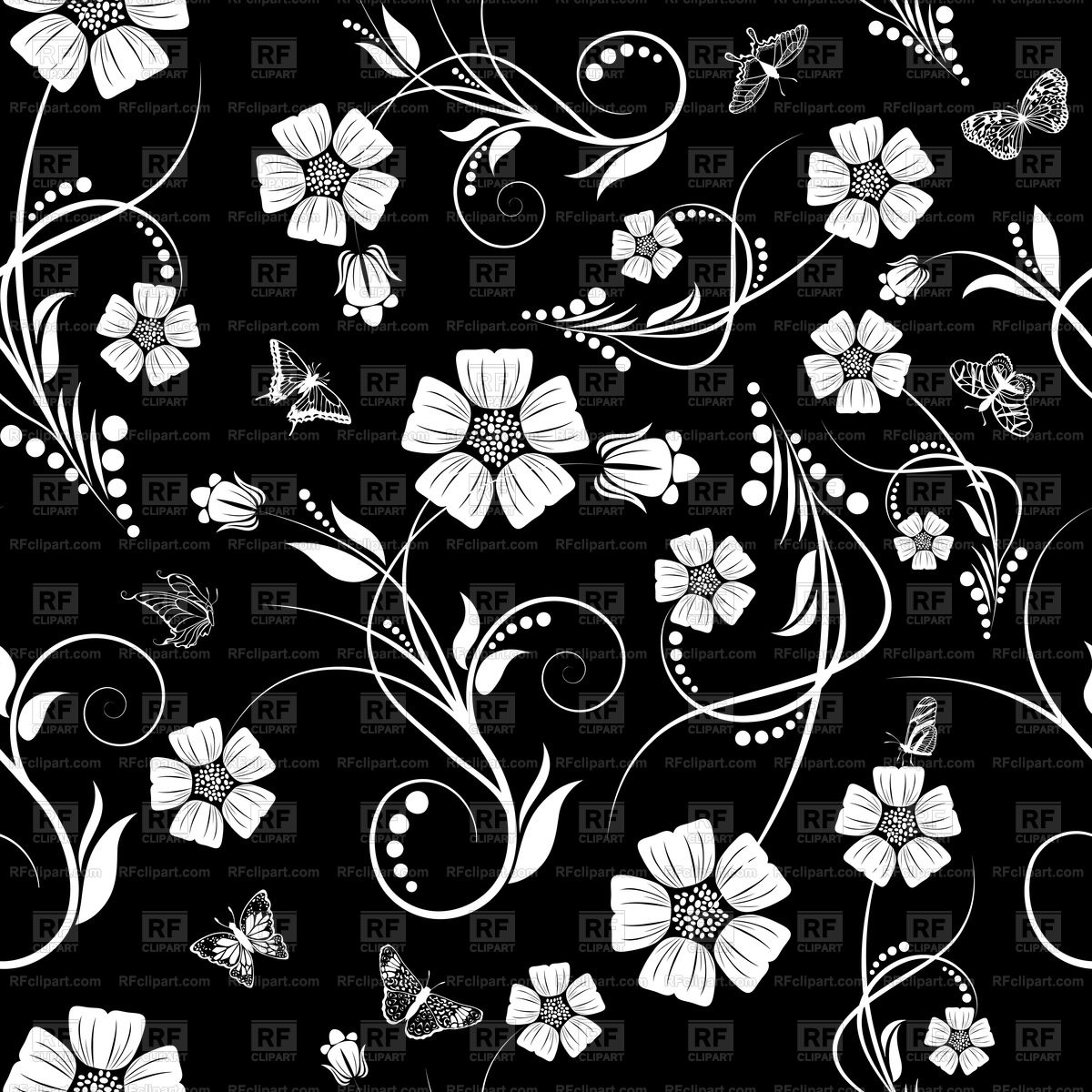 Seamless Black Floral Wallpaper Vector Image Vector - Black And White Wallpaper Uk - HD Wallpaper 