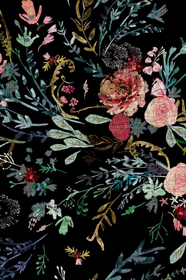 Flower Pattern Black Background - HD Wallpaper 