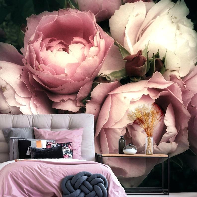 Pink Floral Wallpaper Not A Wall Flower Wall Mural - Flowers Painting Dark Background - HD Wallpaper 