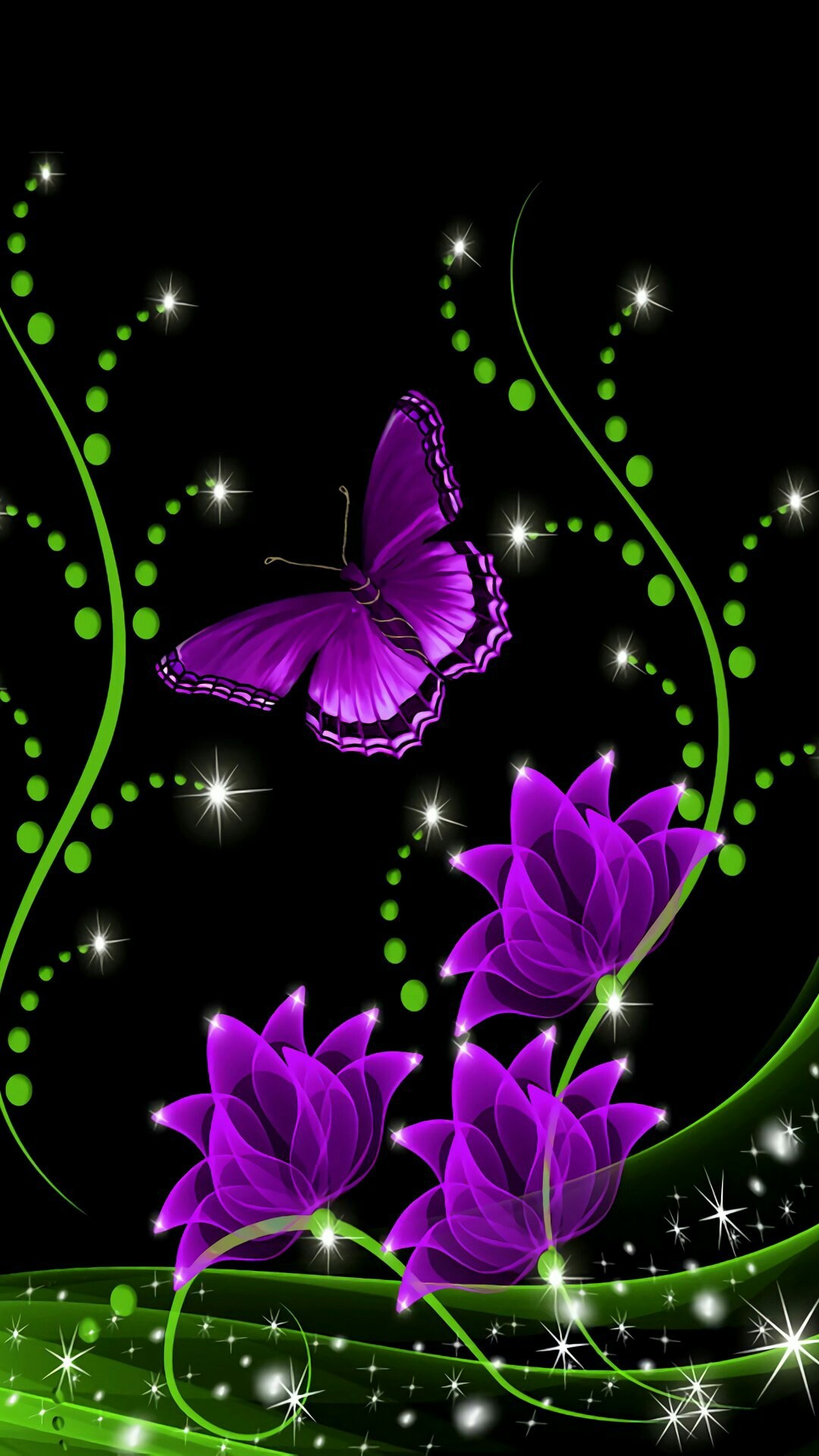 Purple Flowers And Butterflies Data Src Beautiful - 1080x1920 Wallpaper -  