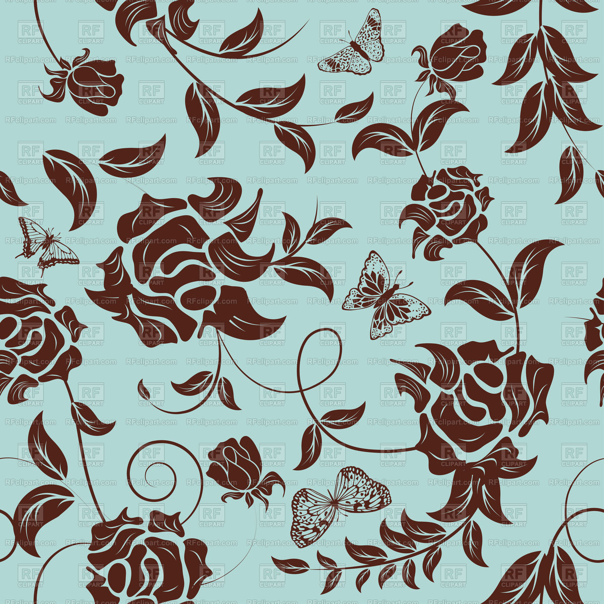 Seamless Brown And Blue Floral Wallpaper Vector Image - HD Wallpaper 