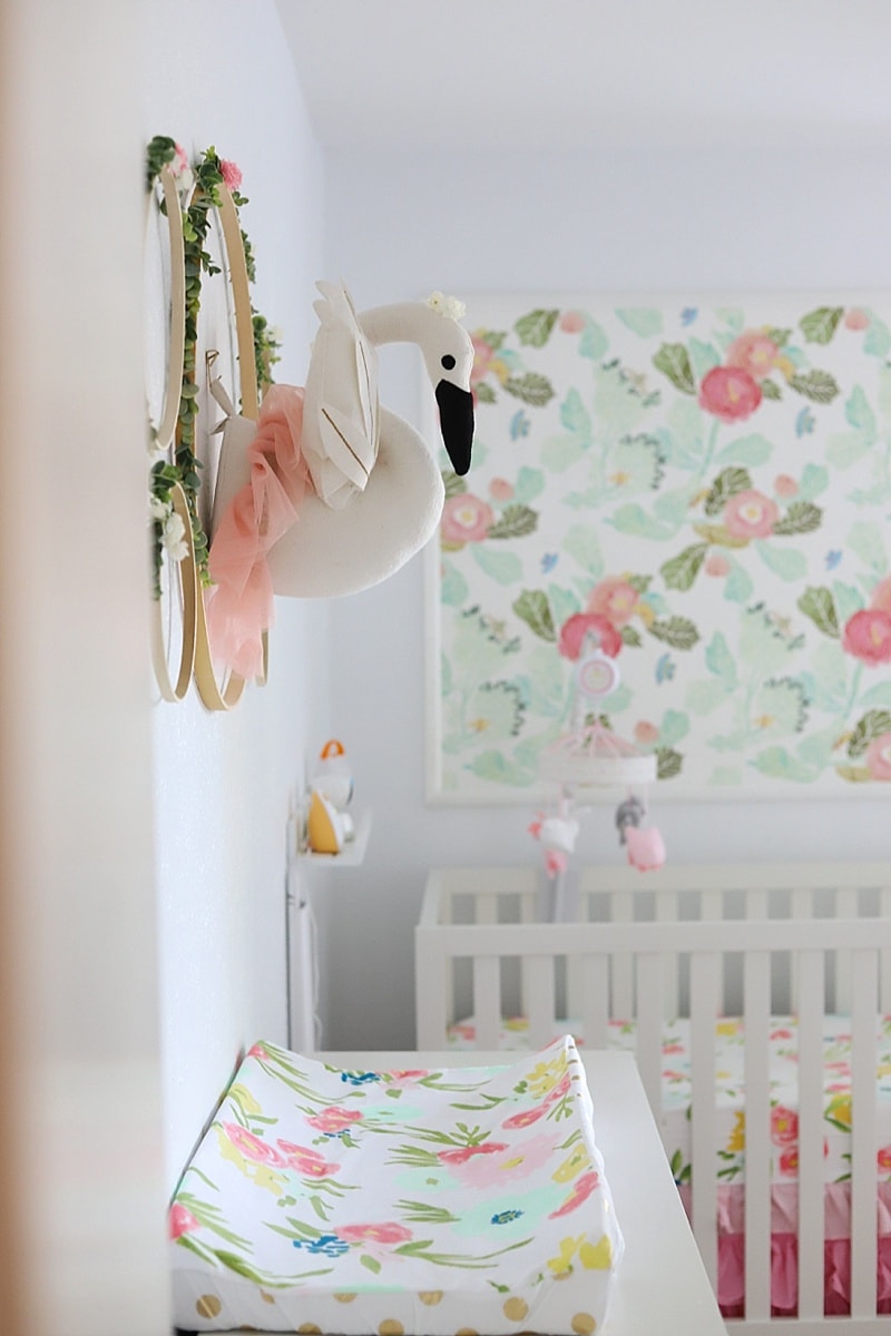 Diy Nursery Wall Decor With Flowers And A Swan In A - Girl Nursery Floral - HD Wallpaper 