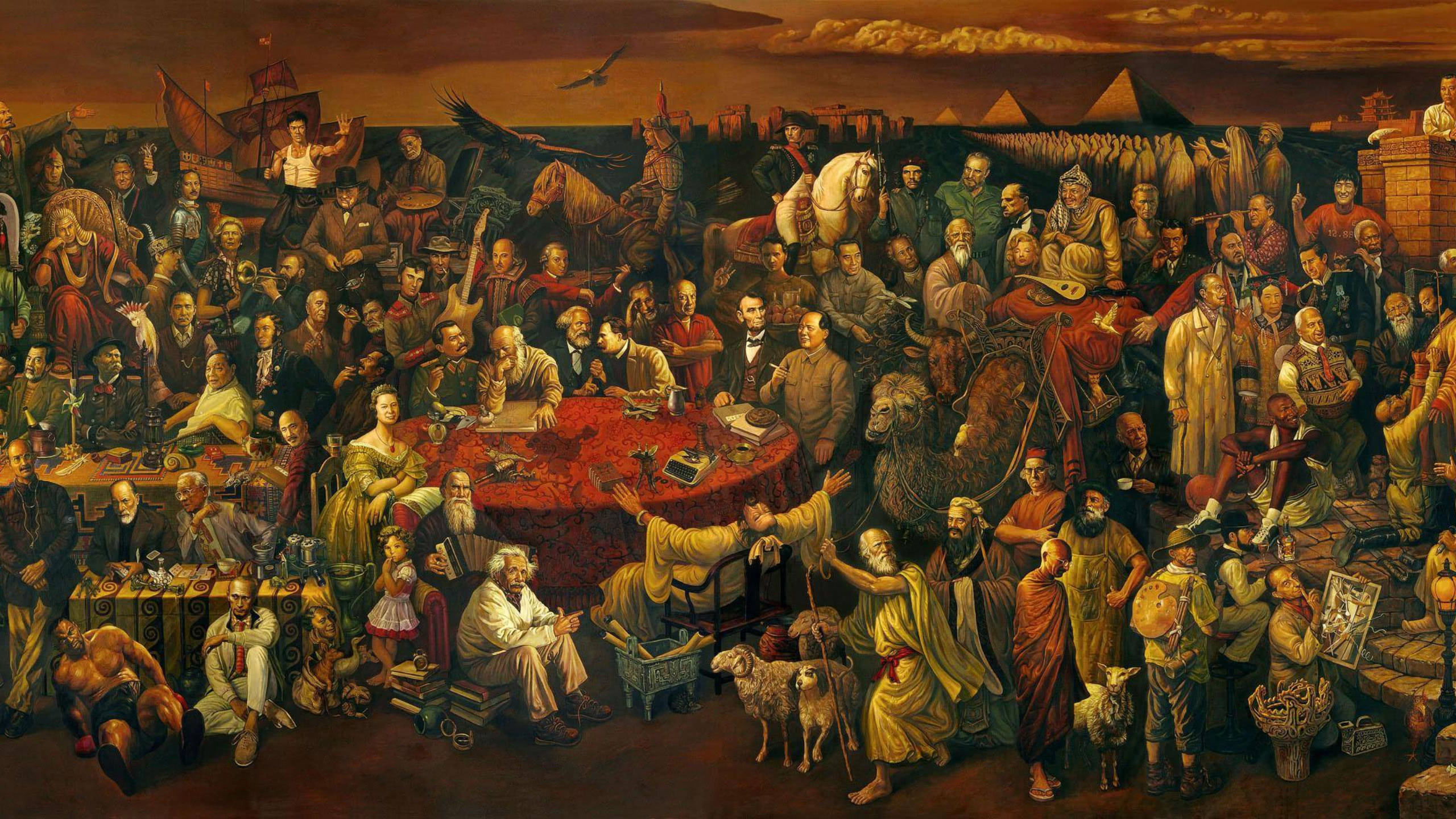 Discussing The Divine Comedy With Dante Painting Wqhd - Discutiendo La Divina Comedia Con Dante - HD Wallpaper 