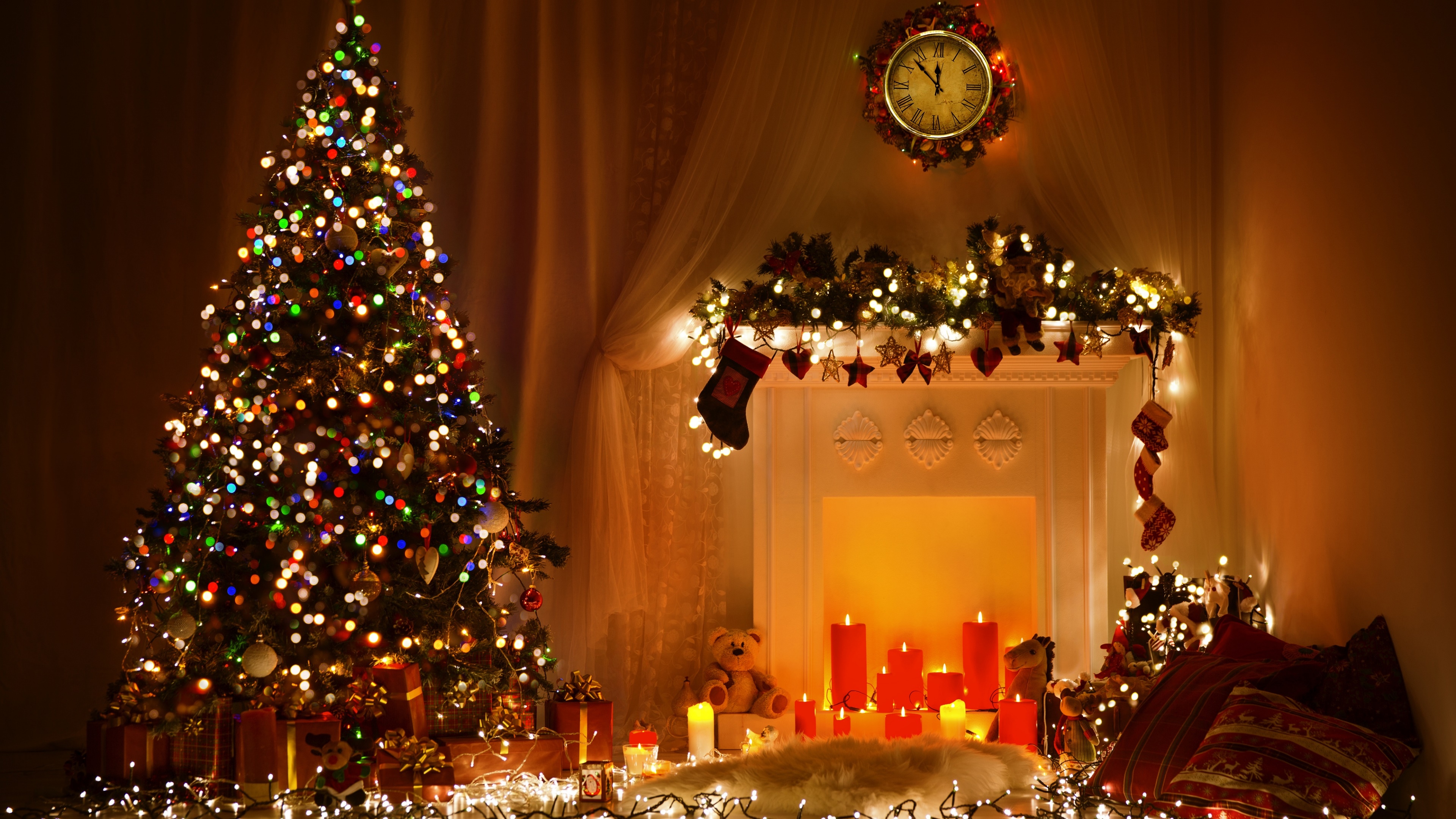 Christmas Fireplace 4k - HD Wallpaper 