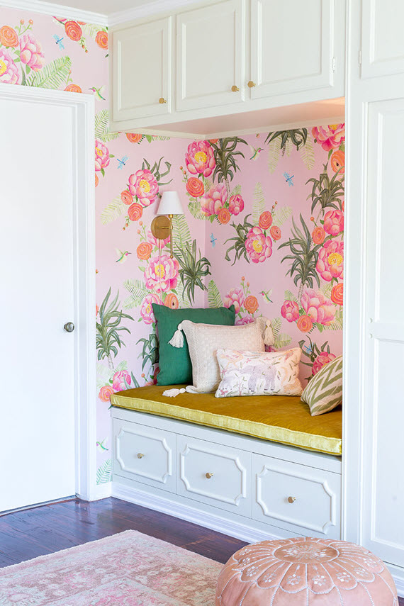 Pink Floral Nursery // Emily Henderson - Wallpaper - HD Wallpaper 