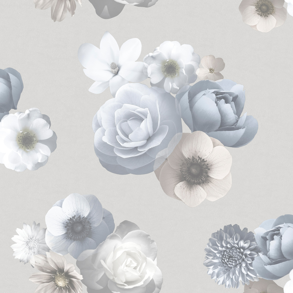 Floral Wallpaper Blue Grey - HD Wallpaper 