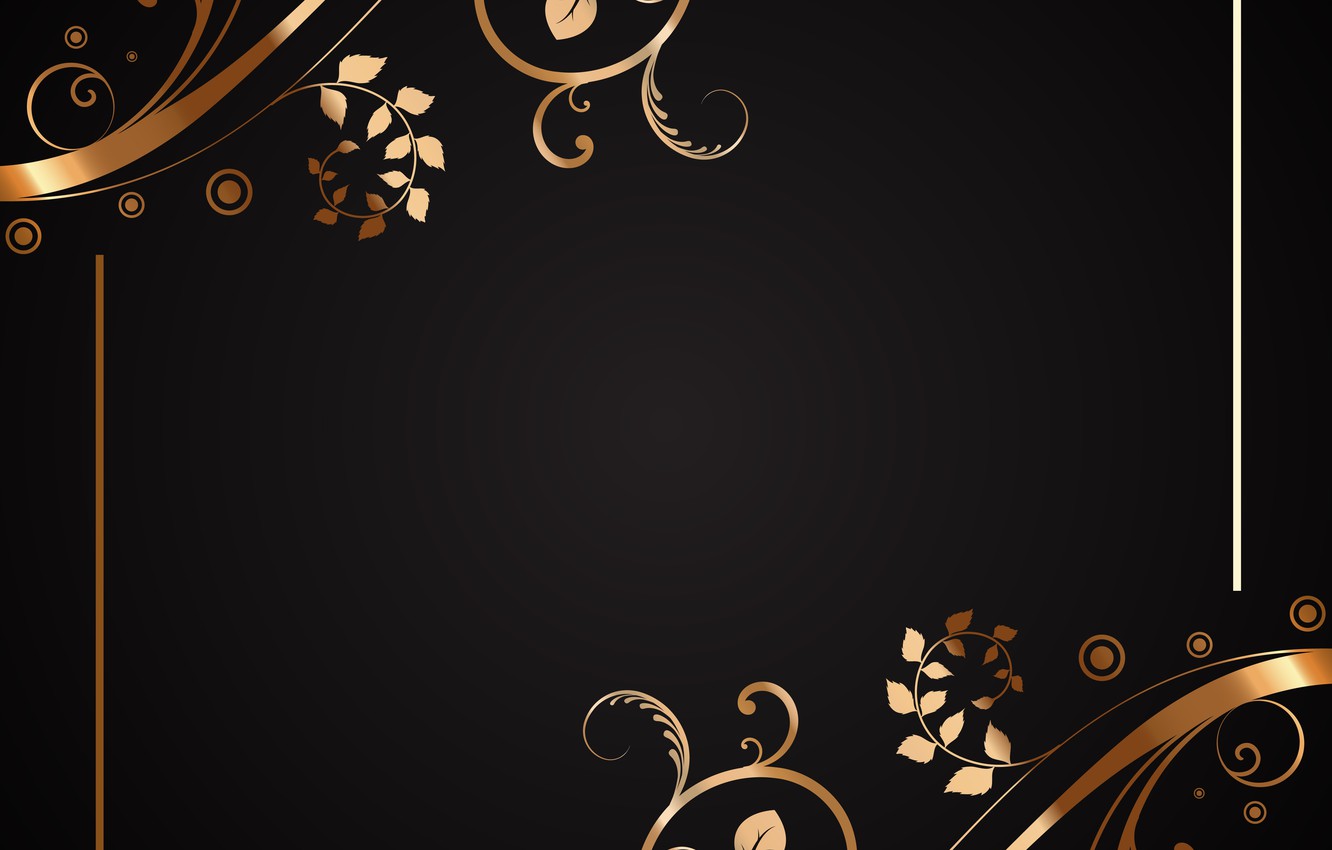 Photo Wallpaper Flowers, Pattern, Texture, Gold, Black, - Gold And