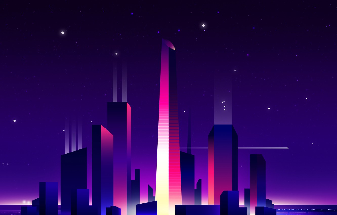 Photo Wallpaper Light, Night, City, The City, Skyscrapers, - Night Art Wallpaper Desktop - HD Wallpaper 