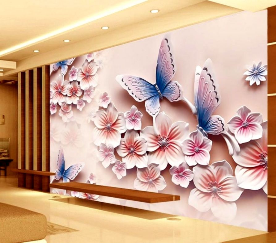 ᗛ3d Relief Murals Romantic Butterfly 3d Wallpaper Flower - Wallpaper - HD Wallpaper 