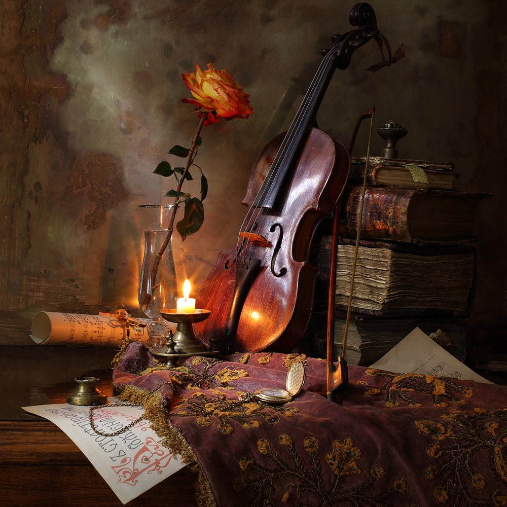 Photo Wallpaper Still Life With Violin And Rose - Andrey Morozov Artist -  1000x1000 Wallpaper 
