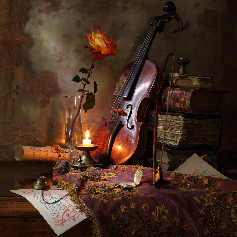 Photo Wallpaper Still Life With Violin And Rose - Andrey Morozov Artist - HD Wallpaper 