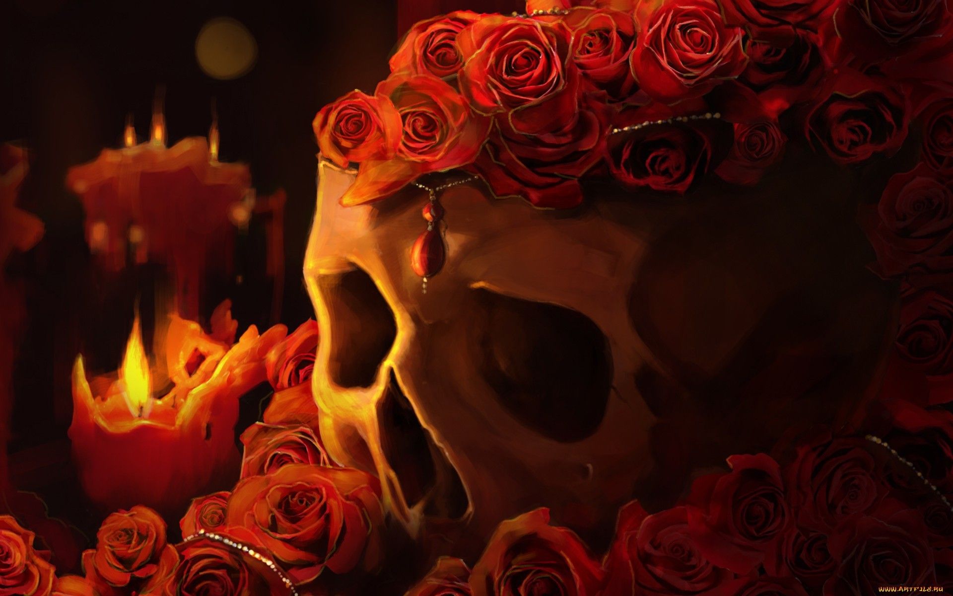 Skull And Roses Wallpapers And Images - Real Skull With Roses - HD Wallpaper 